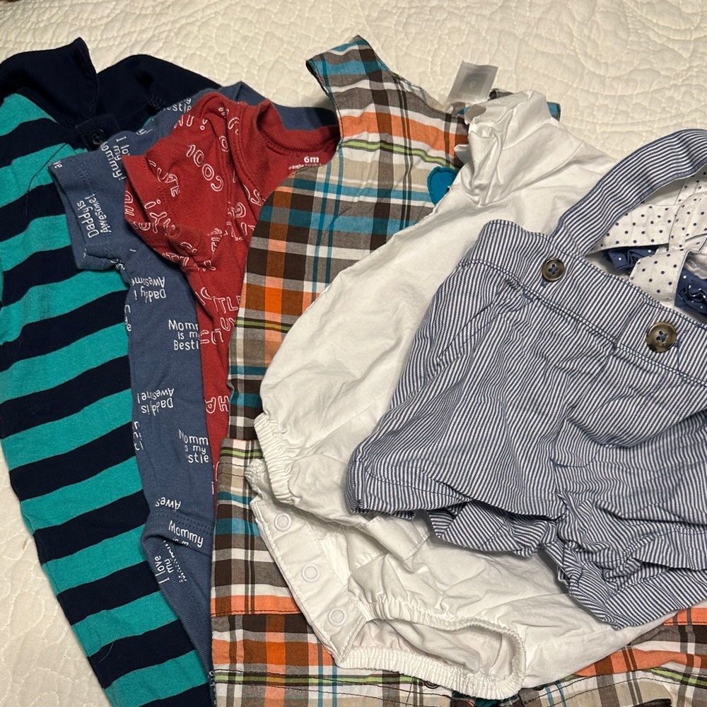 6 months Baby Boy Mixed Outfit Bundle - Stripes, Plaid & Nautical Blue